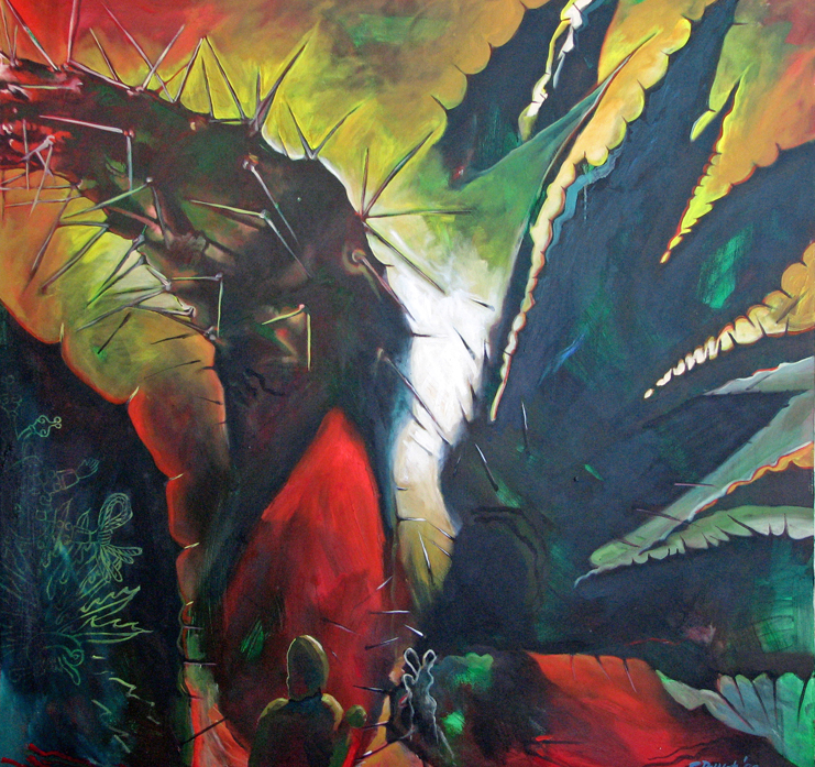Raoul De la Sota, "Mictlan Journey"; Acrylic on Canvas; 54" x 54" Raoul De la Sota, "Mictlan Journey"; Acrylic on Canvas; 54" x 54"