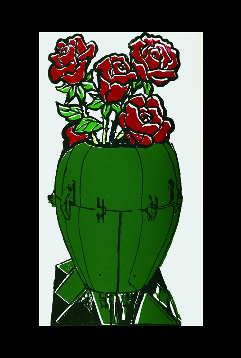 Abe Sanchez; Bomb and Roses; Screen print; 11" x 15" Abe Sanchez; Bomb and Roses; Screen print; 11" x 15"