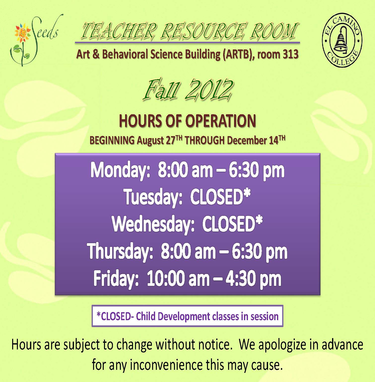 TRR Hours- Fall 2012
