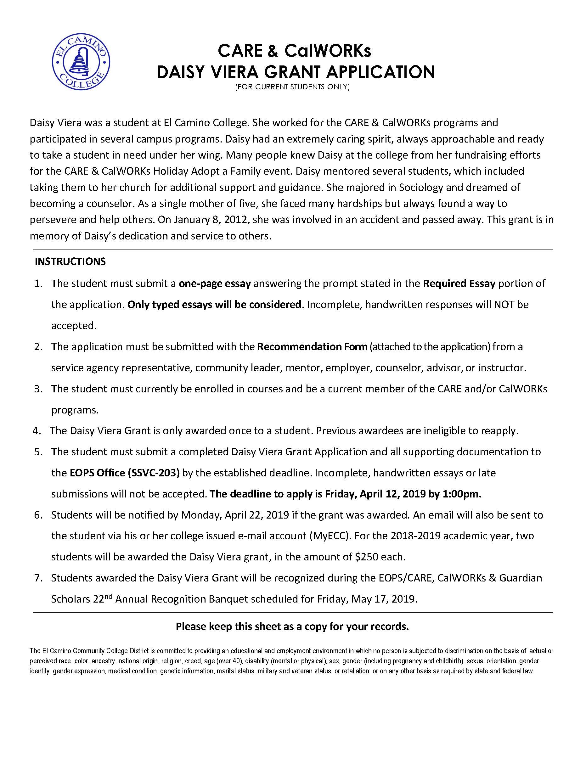 Daisy Viera Grant Application