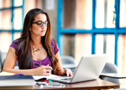 Woman working at laptop