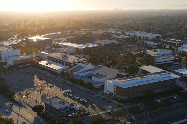 Campus from above at sunset.