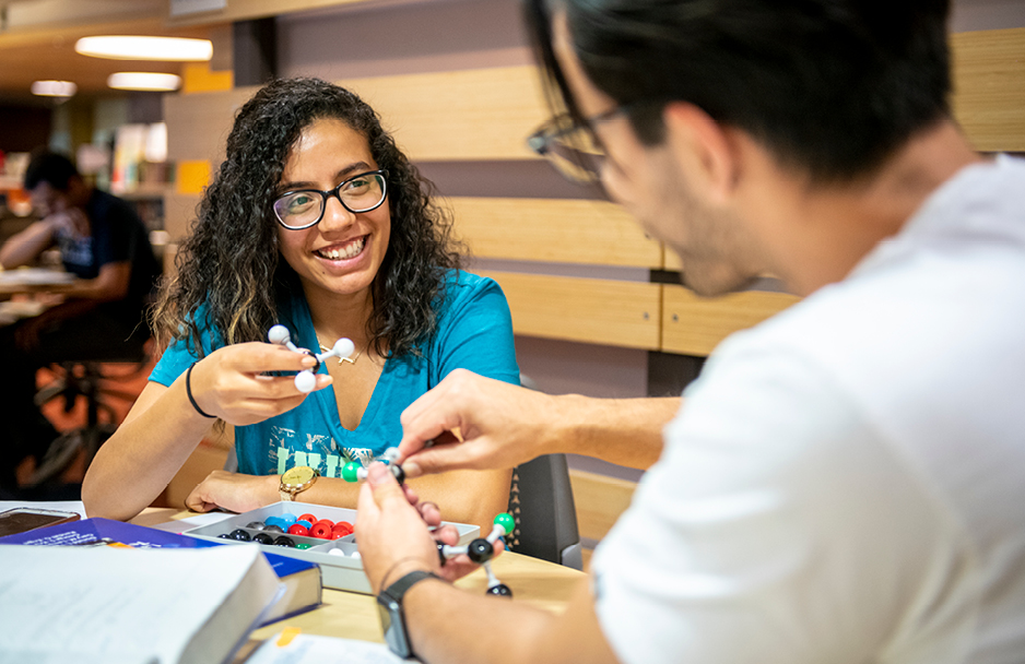 Students using chemistry models