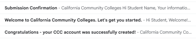 CCC account and Submission Confirmation emails