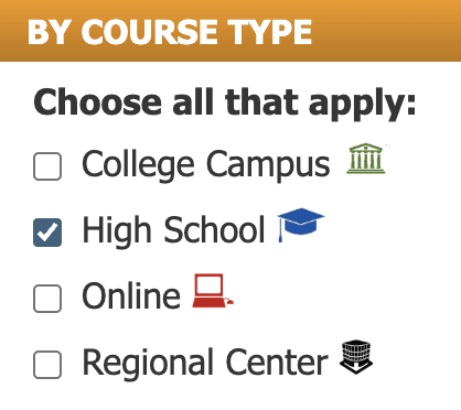 Narrow your Search - Course Type