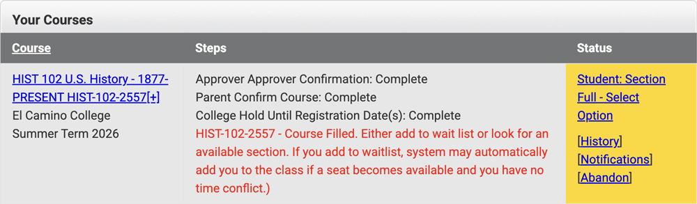 DualEnroll status showing Student step