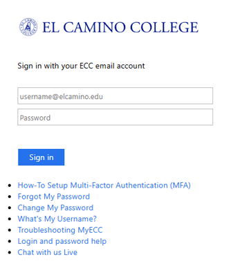 MyECC Sign In screen