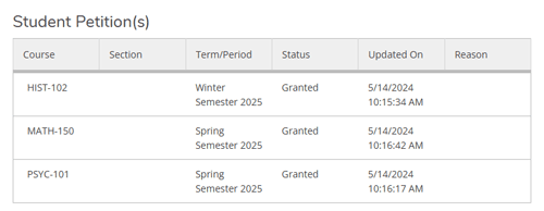 Register for Classes menu in MyECC