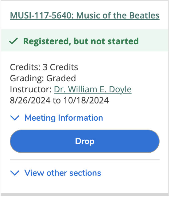 Sample of a Registered class as it appears in MyECC