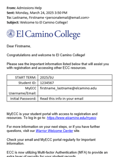 Sample of Welcome Email