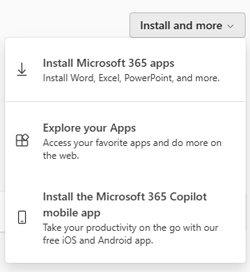 Install button displaying options