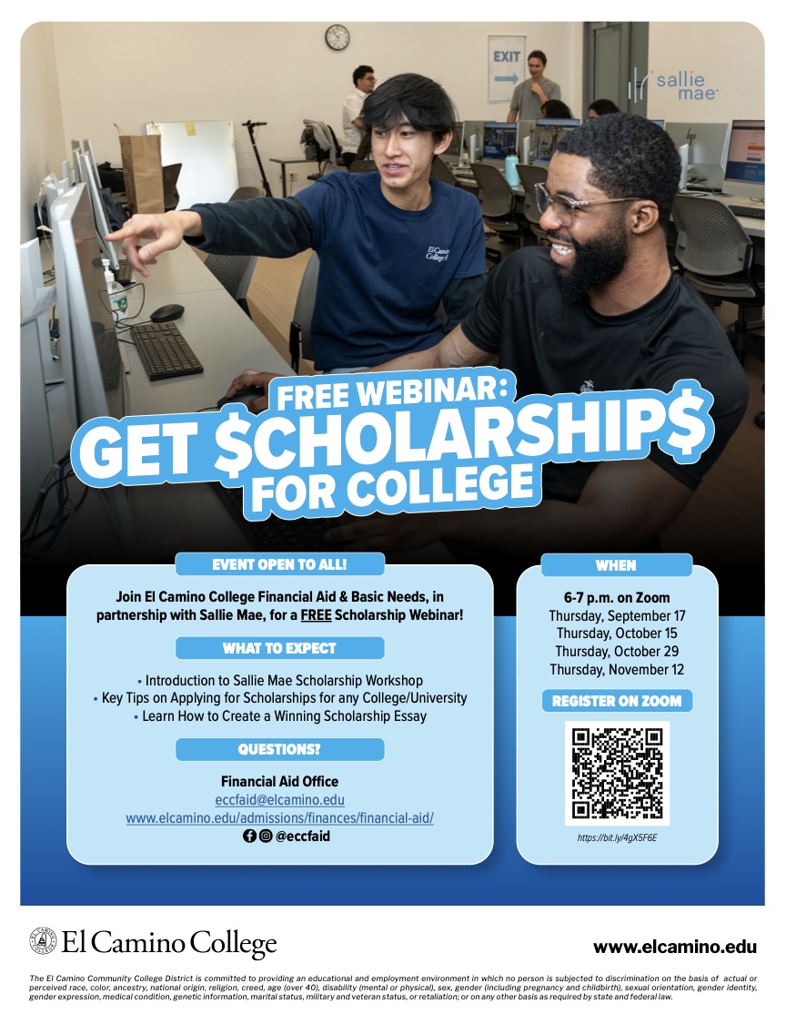 Flyer for scholarship workshops presented by Sallie Mae