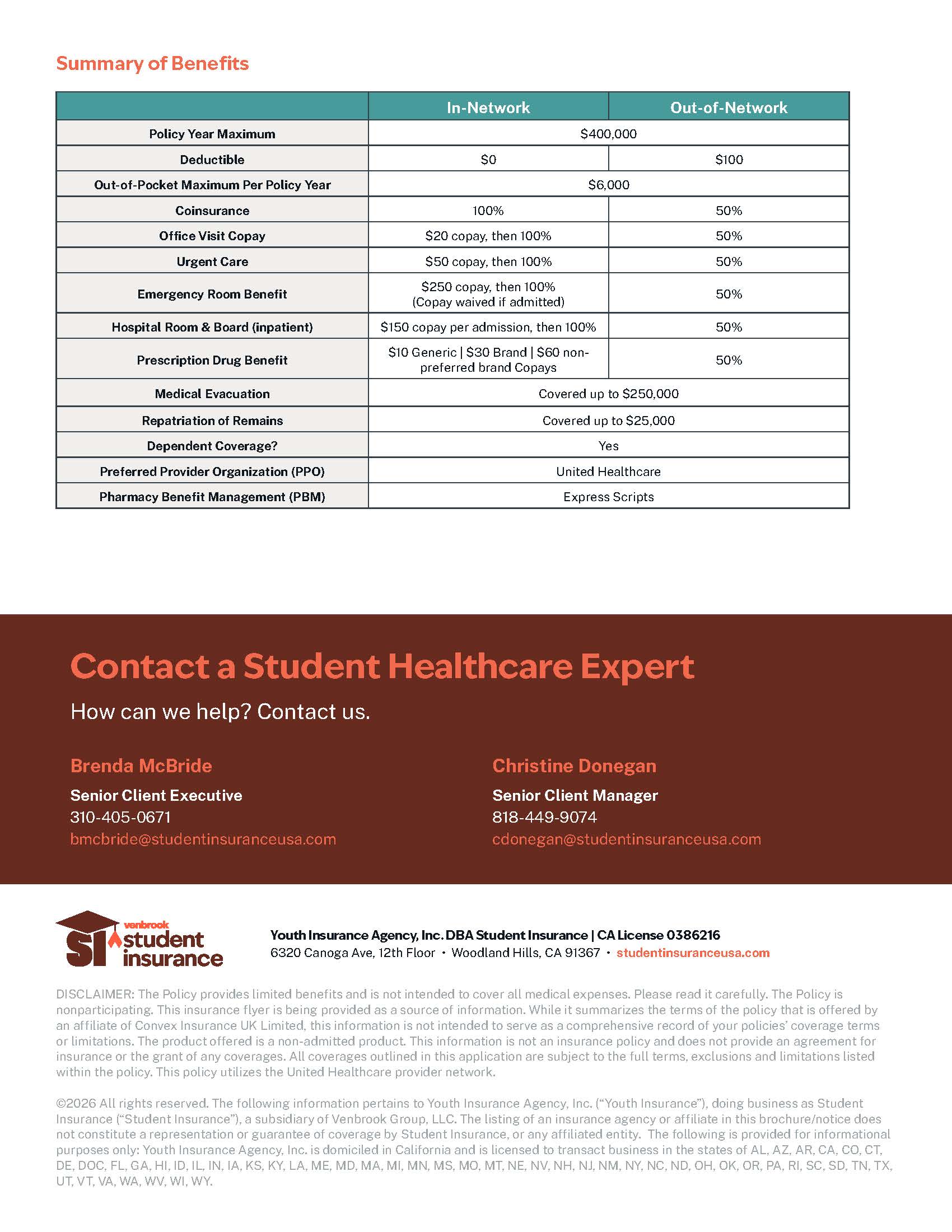 Student Insurance Plan Summary