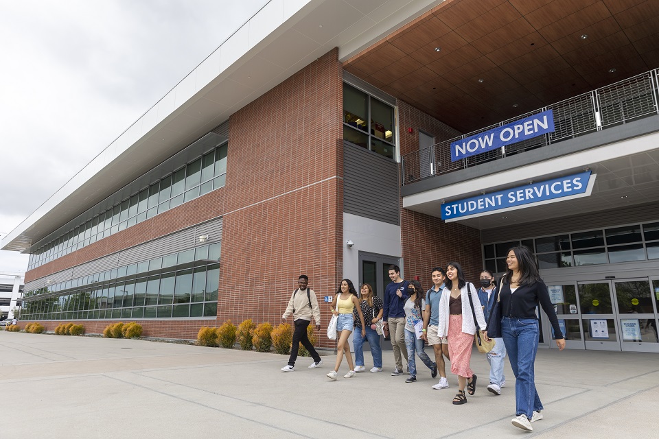 Students leaving the Student Services Building