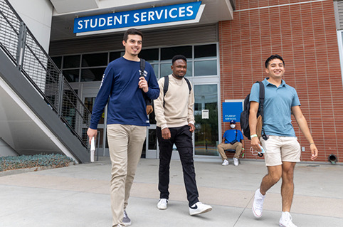 Students walking out of the Student Services Building