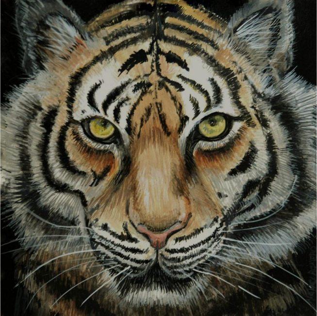 Nancy Romero; Tiger; tempura on clayboard; 6" x 6"; 2020-21