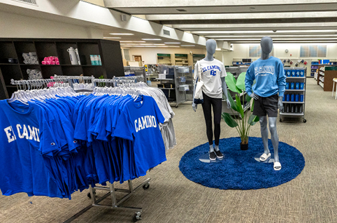 El Camino College merchandise displayed in the bookstore.