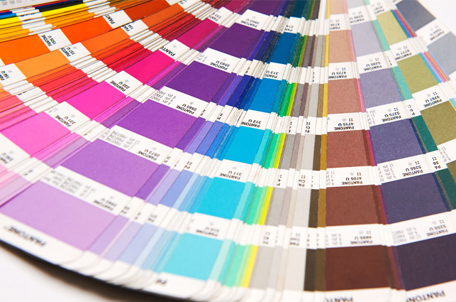 Fanned out color swatch guide.