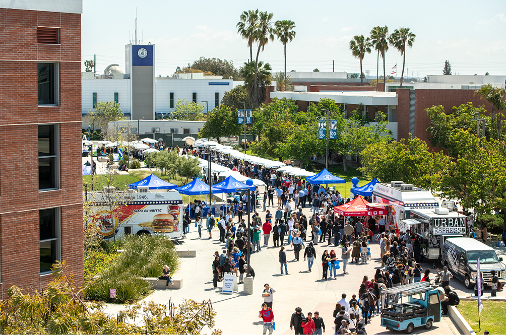 Bird's eye view of a campus event.