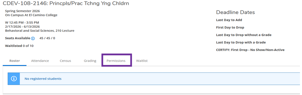 Screenshot of permission tab in MyECC Self-Service