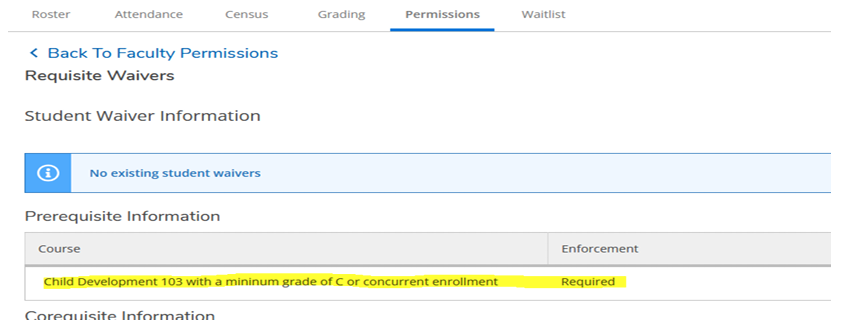 Screenshot of requisite waiver being cleared