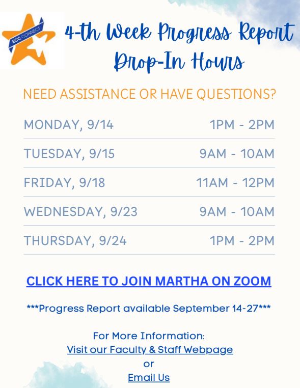 4th Week Progress Report Drop-In Hours