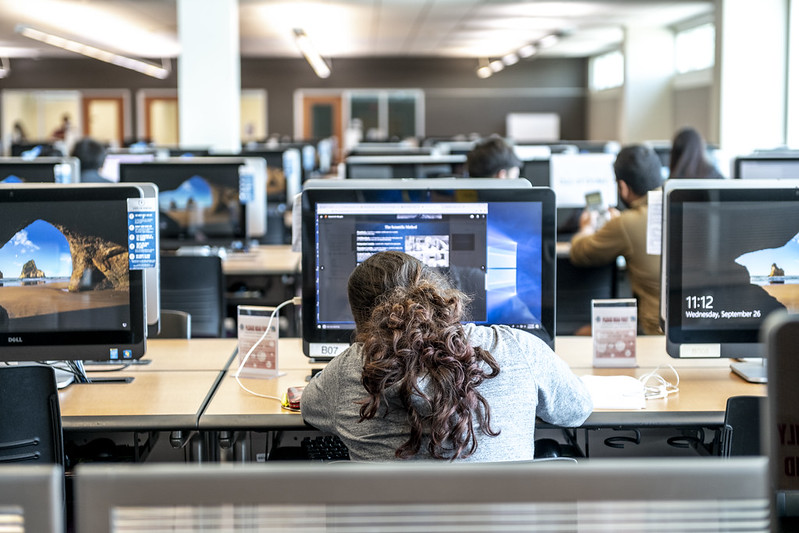 Student working at a computer