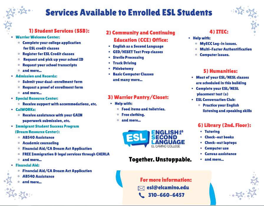 Services Available to Enrolled ESL Students