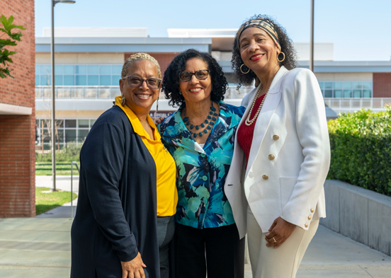 Dr. Helen Young, Elaine Moore and Dr. Regina Smith pose on campus at El Camino College