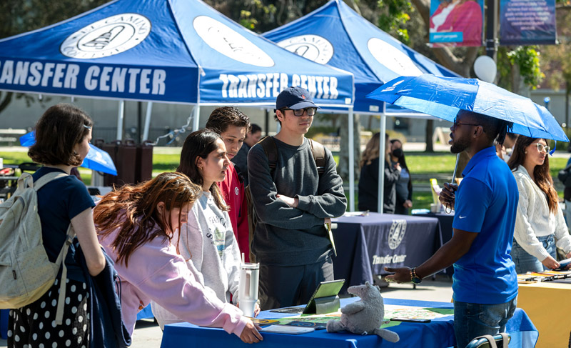 Students talk with representatives at the Transfer Fair