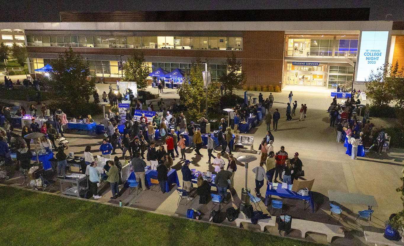 Attendees visit the many departments and resources available at College Night on Student Services Plaza.
