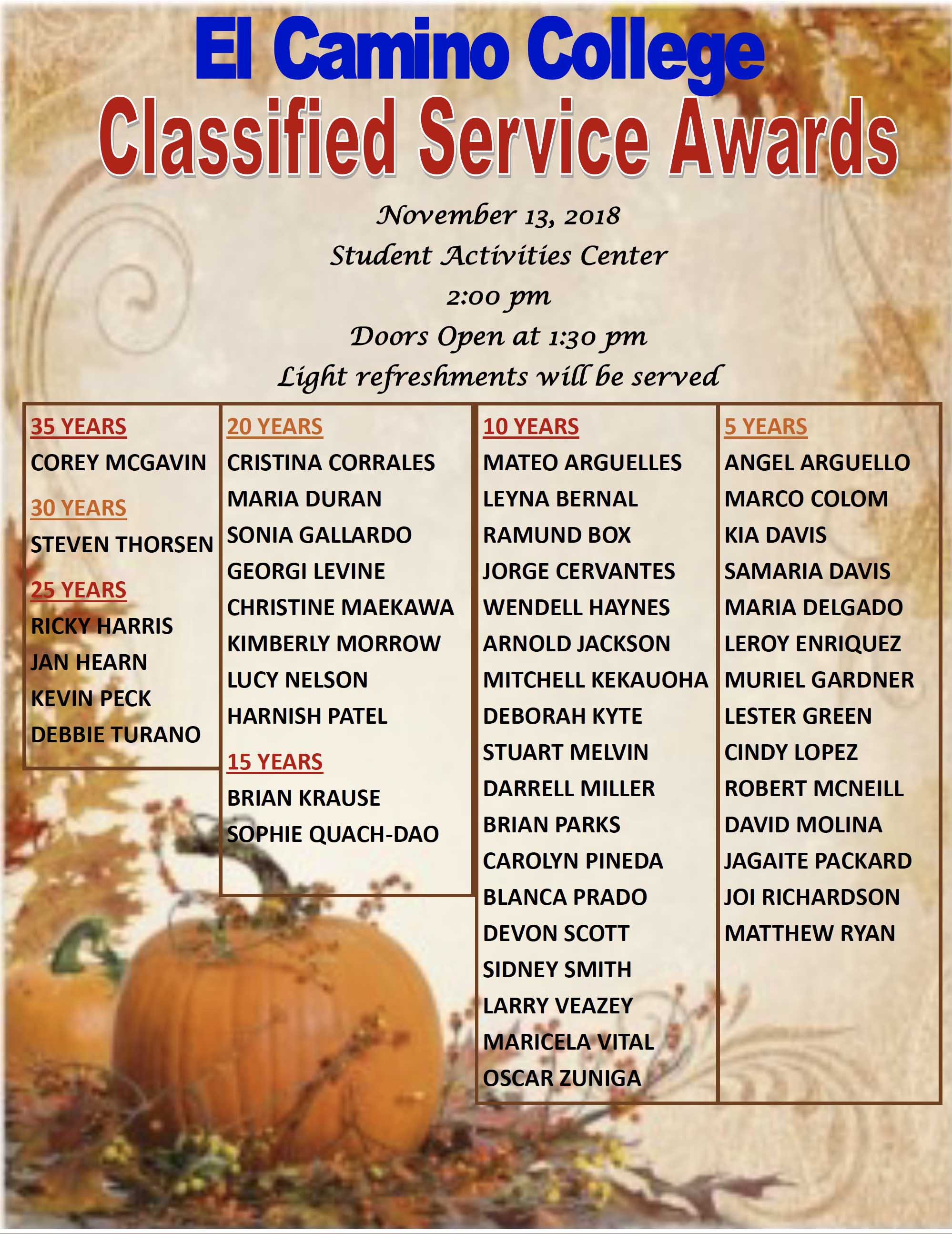 Save the Date ~ Classified Service Awards