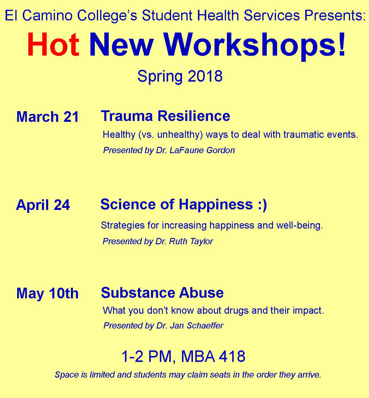 Student Health Services Provides New Workshops for Spring