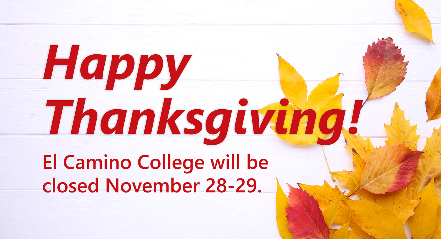 Happy Thanksgiving! El Camino College will be closed on November 28-29