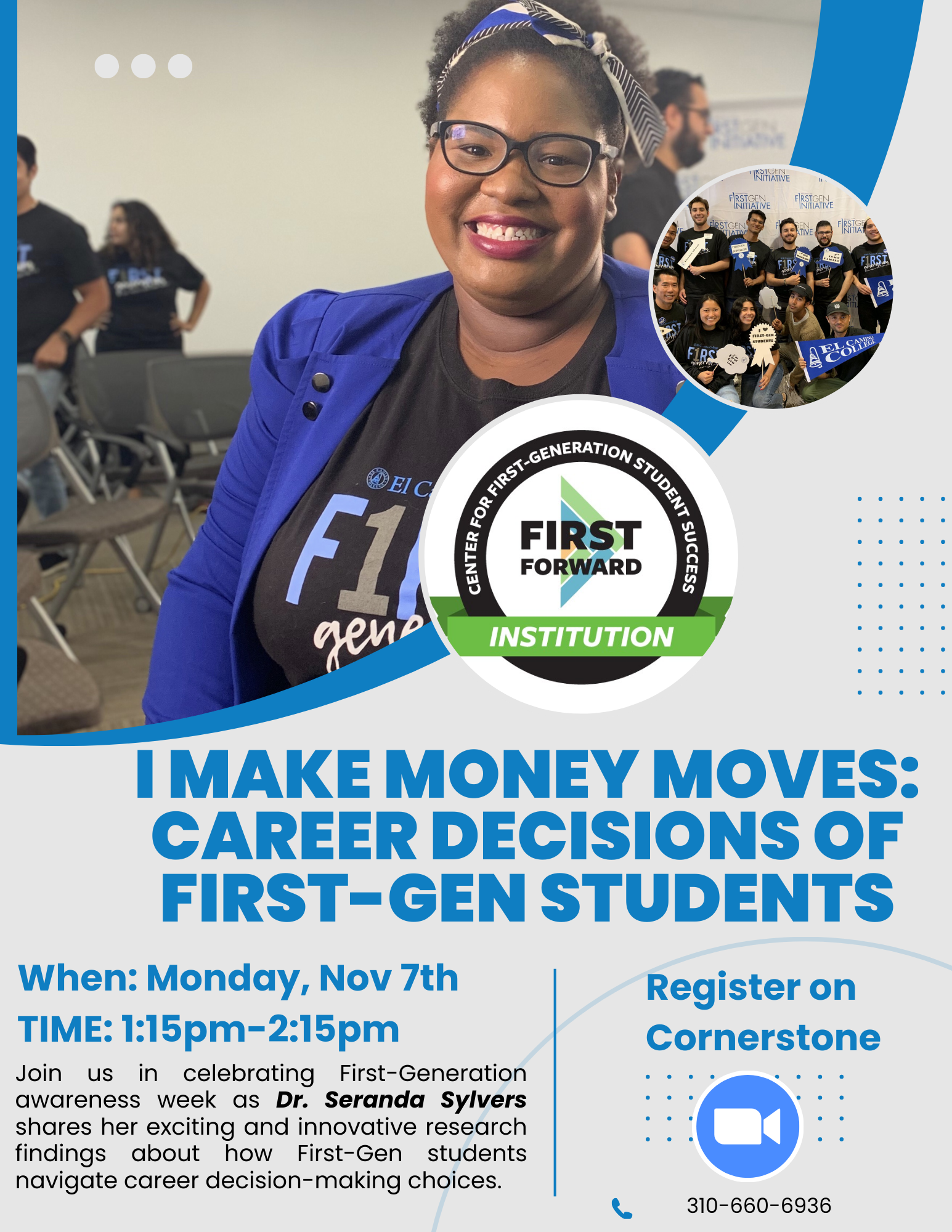 Dr. Seranda Sylvers presenting on: I Make Money Moves: Career Decisions of First-Gen Students